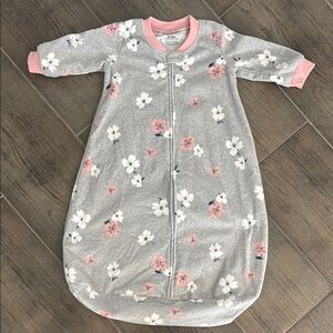 Floral Gray and Pink Fleece Baby Sleep Sack. Size 6-9 Months